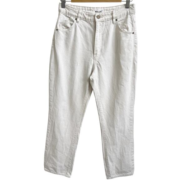 ROLLAS Original High Rise Straight Jeans Salt Color Cream Sz 28 Retro Pockets - Picture 2 of 10